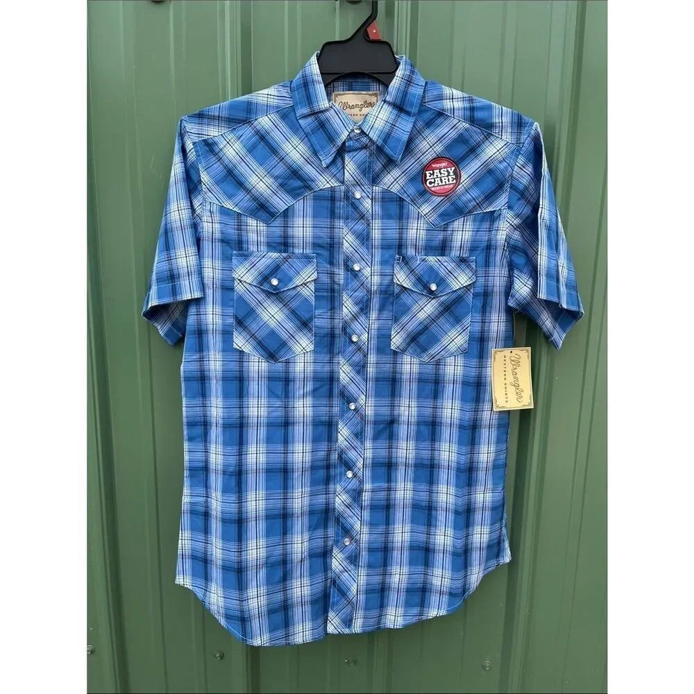 Men’s Wrangler Regular Fit Short Sleeve Western Plaid Shirt Size M
